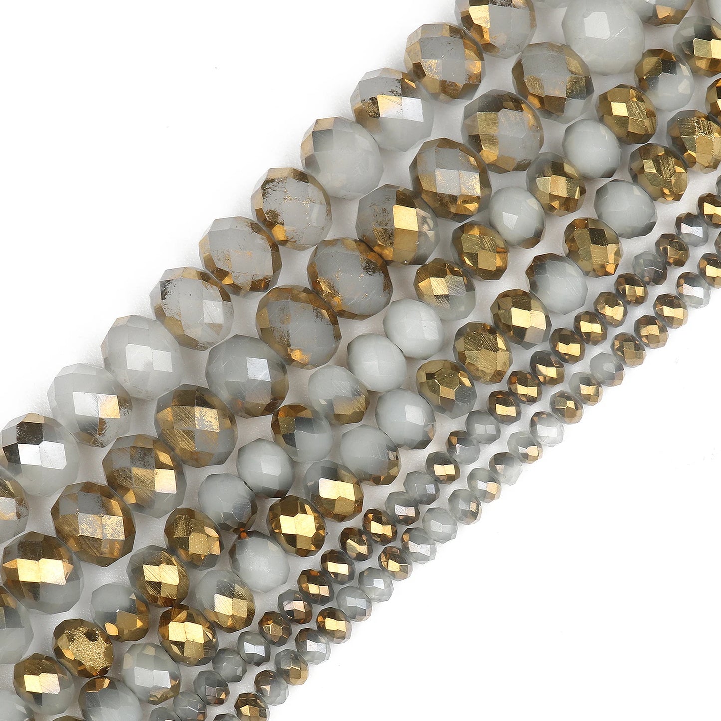 3/4/6/8mm Facettierte Jade Weiße Kristall Glas Perlen Vergoldet Flache Runde Lose Perlen für Schmuck Machen Diy Armband Ohrring