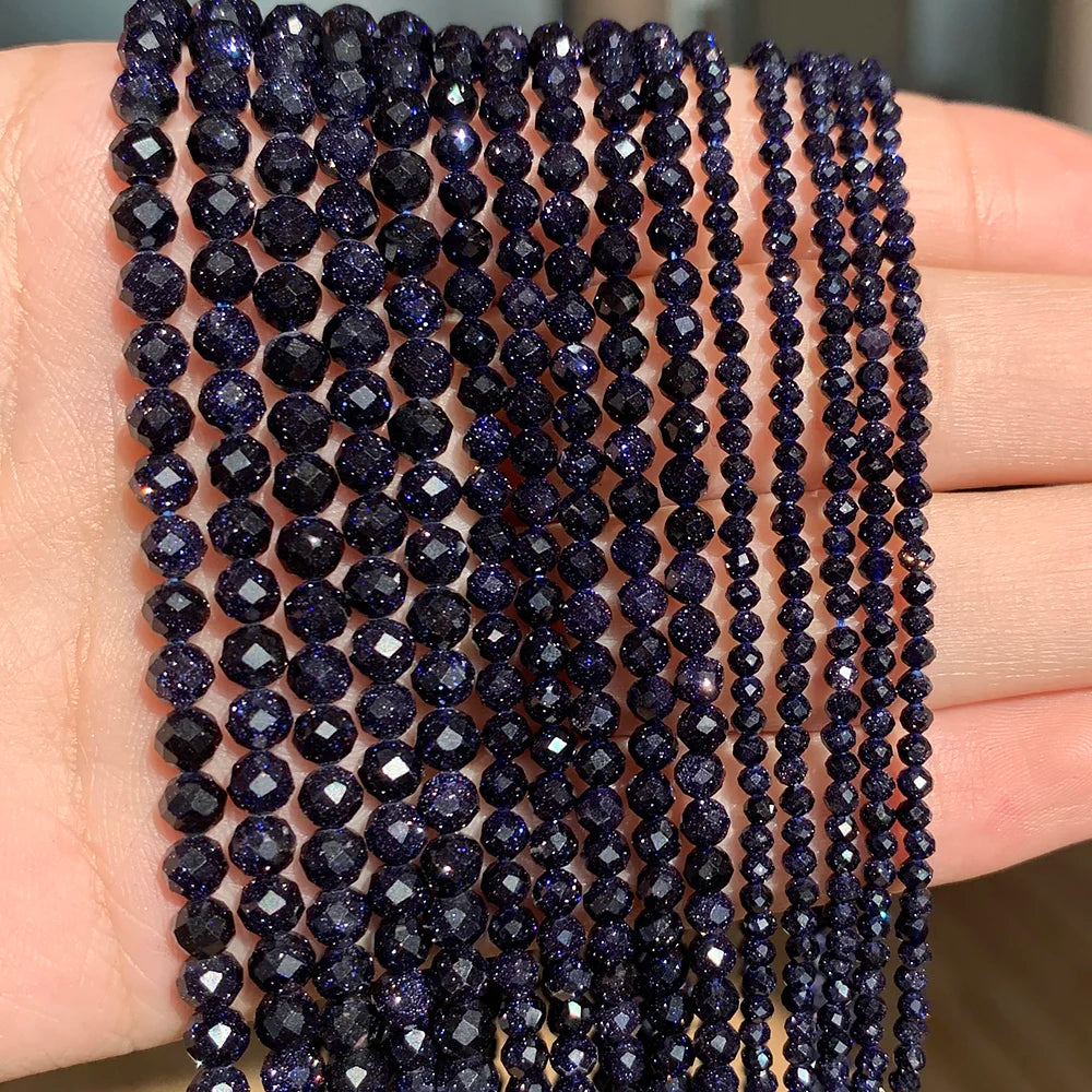 Natürlicher blauer Sandstond 2/3/4 mm facettierte lose Mineralperlen für Schmuckherstellung DIY Weihnachtsgeschenk Armbänder 15'' winziger Stein