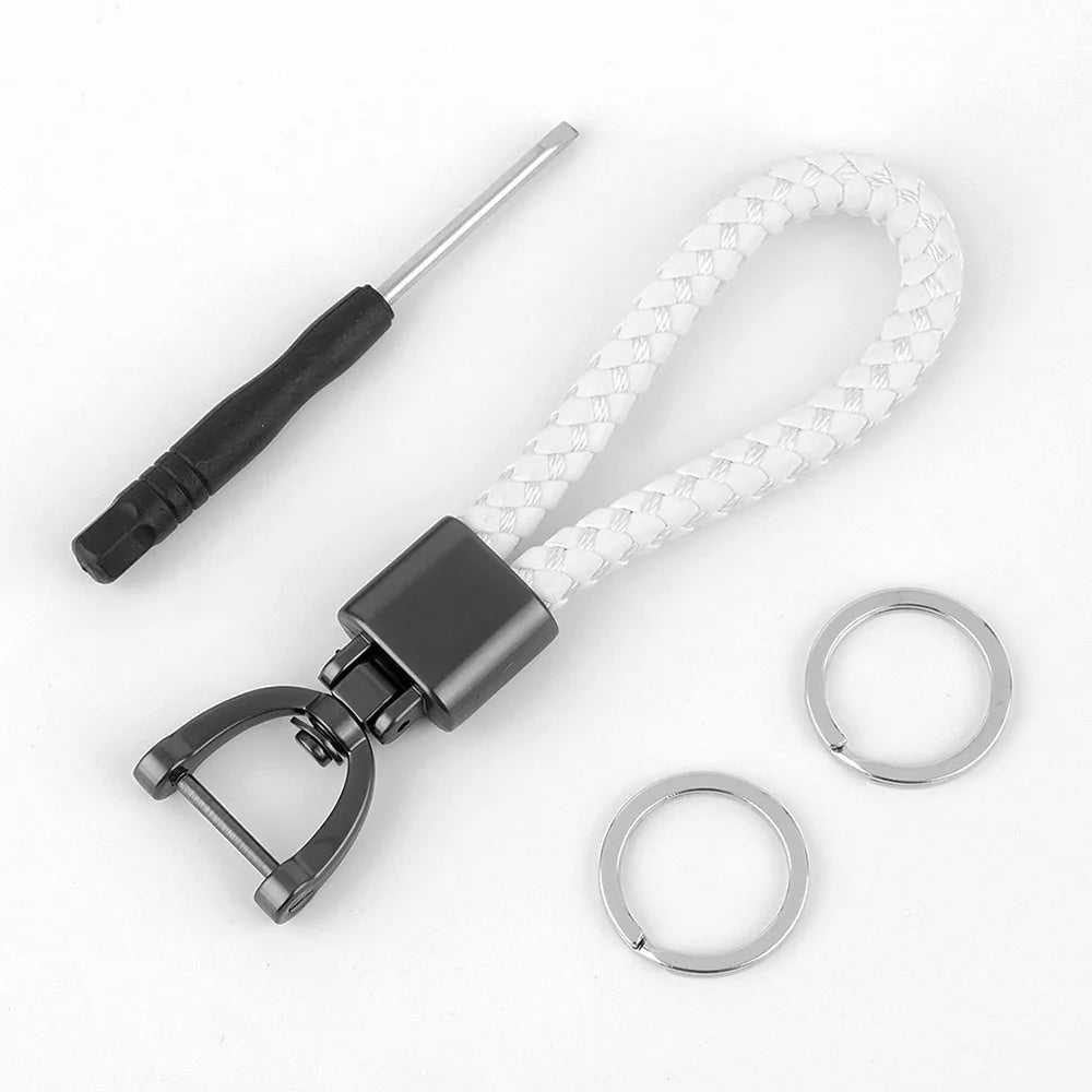 Hochwertiger Schlüsselanhänger für Männer und Frauen, drehbarer Schlüsselanhänger, luxuriöser handgewebter Leder-Hufeisenschnalle, Auto-Schlüsselanhänger, Halter, Zubehör