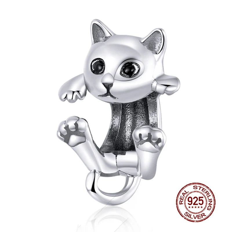 WOSTU 925 Sterling Silber Tier Cat Charm Anhänger Herz Familie Marienkäfer Bee Perlen Fit Original Armband DIY Schmuck Für Frauen
