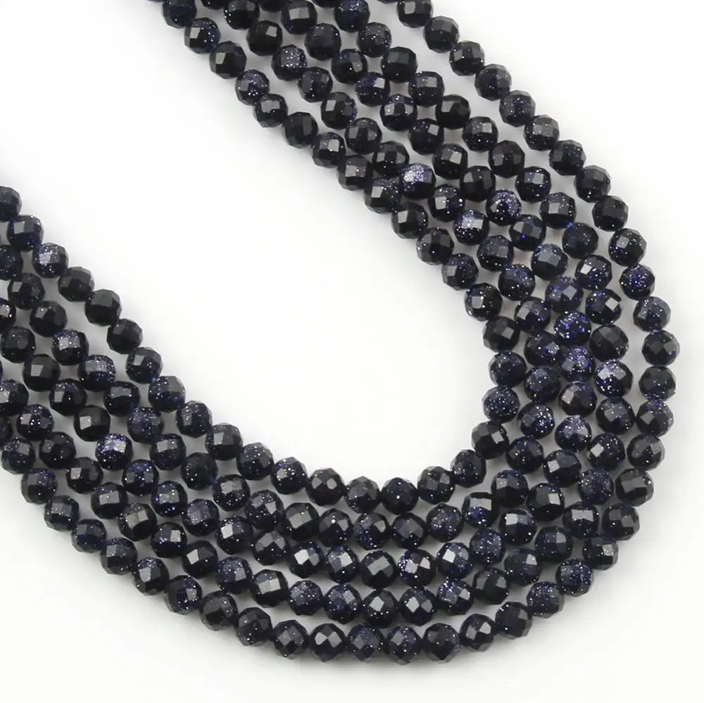 Natürlicher blauer Sandstond 2/3/4 mm facettierte lose Mineralperlen für Schmuckherstellung DIY Weihnachtsgeschenk Armbänder 15'' winziger Stein