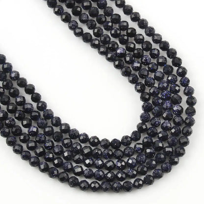 Natürlicher blauer Sandstond 2/3/4 mm facettierte lose Mineralperlen für Schmuckherstellung DIY Weihnachtsgeschenk Armbänder 15'' winziger Stein