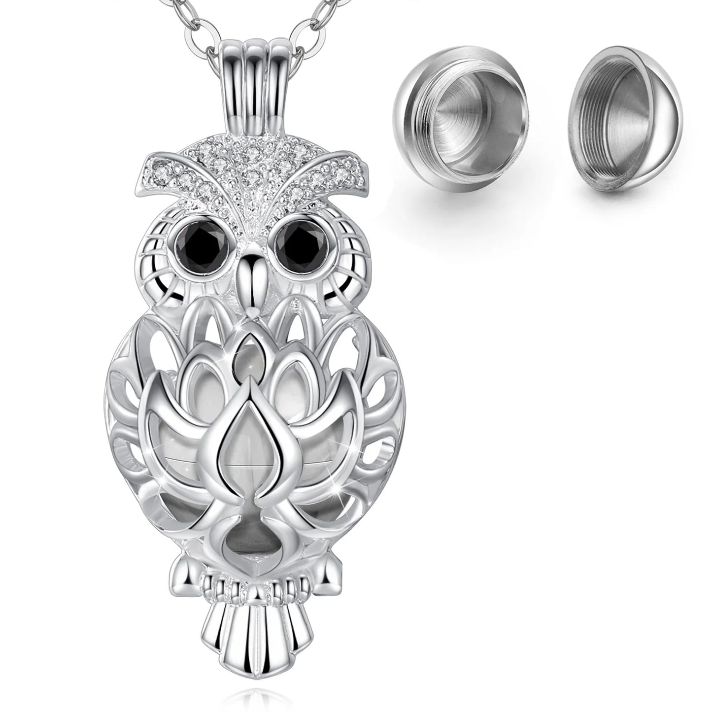 EUDORA Urne Feuerbestattung Anhänger 14mm Eule Käfig Offene Medaillon Asche Halter Andenken Kapsel Halskette Hohl Ball DIY Schmu k332n14