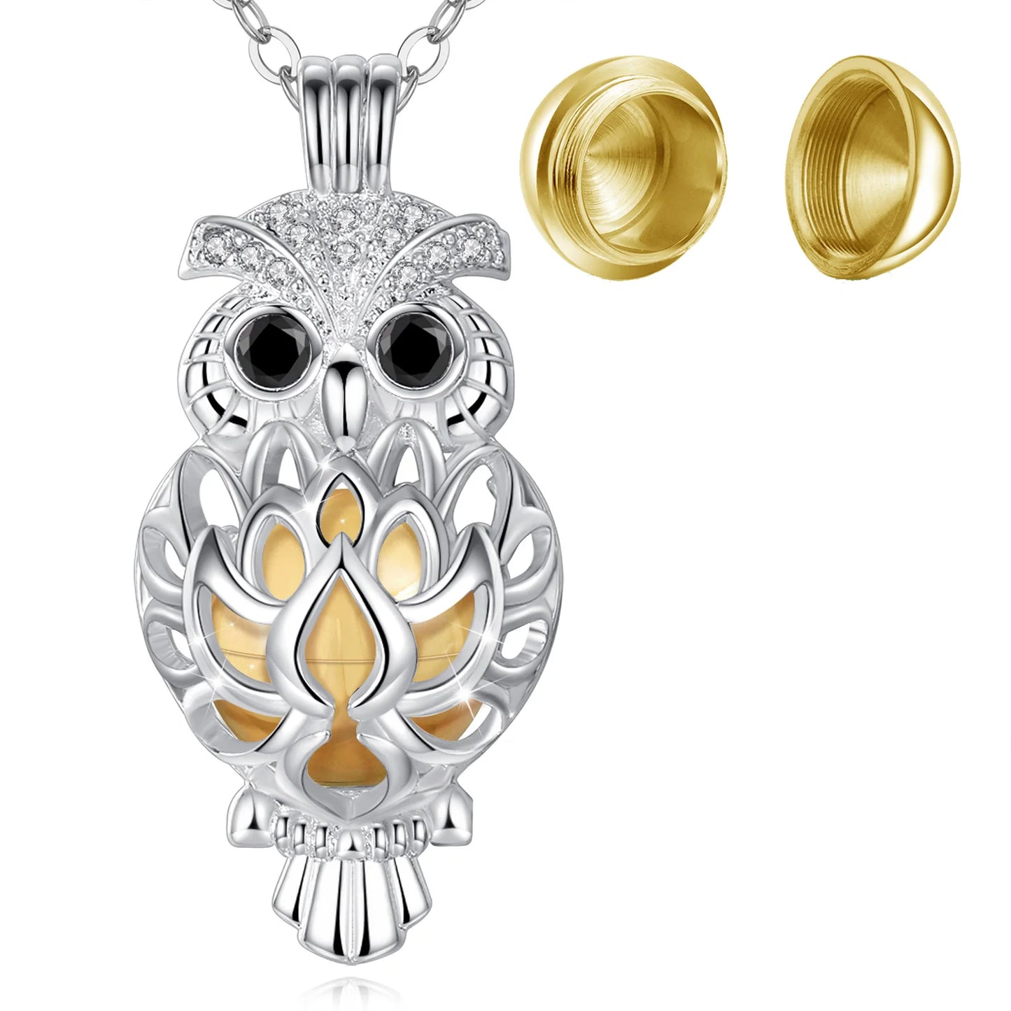EUDORA Urne Feuerbestattung Anhänger 14mm Eule Käfig Offene Medaillon Asche Halter Andenken Kapsel Halskette Hohl Ball DIY Schmu k332n14
