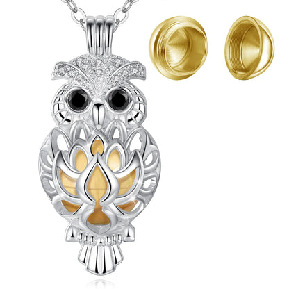 EUDORA Urne Feuerbestattung Anhänger 14mm Eule Käfig Offene Medaillon Asche Halter Andenken Kapsel Halskette Hohl Ball DIY Schmu k332n14