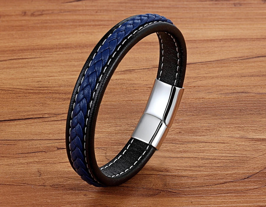 TYO Stainless Steel Leather Bangles Magnetic Clasp Braided Trendy Men Bracelet Wristband Charm Male Wrist Band Gifts Wholesale