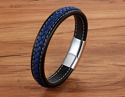 TYO Stainless Steel Leather Bangles Magnetic Clasp Braided Trendy Men Bracelet Wristband Charm Male Wrist Band Gifts Wholesale