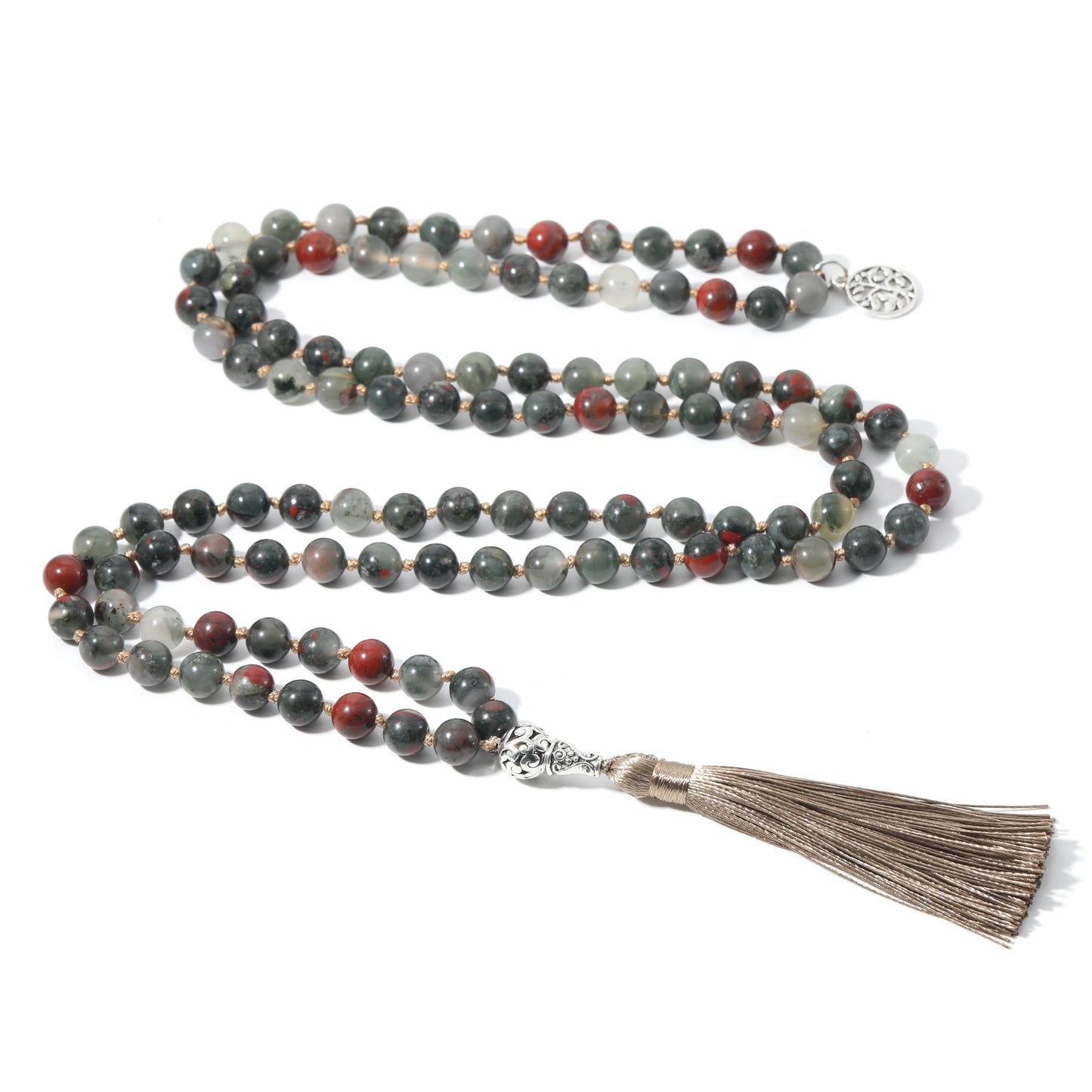 8 mm Blutstein geknotete 108 Mala Perlen Halskette Meditation Yoga Japamala Schmuck für Männer und Frauen
