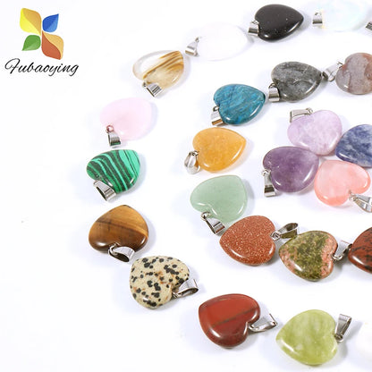 12 Stück Naturstein Quarz Rosenkristall Türkis Opal Herz Anhänger 16mm DIY Schmuckherstellung Halskette Zubehör Charms Handwerk