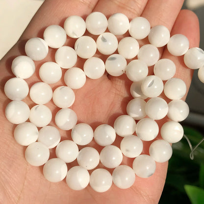 Weiße natürliche Perlmutt-Muschelperlen, Trochus-Rad, runde Abstandshalter-Muschelperlen für Schmuck, DIY-Armband, 15 Zoll, 4, 6, 8, 10, 12 mm