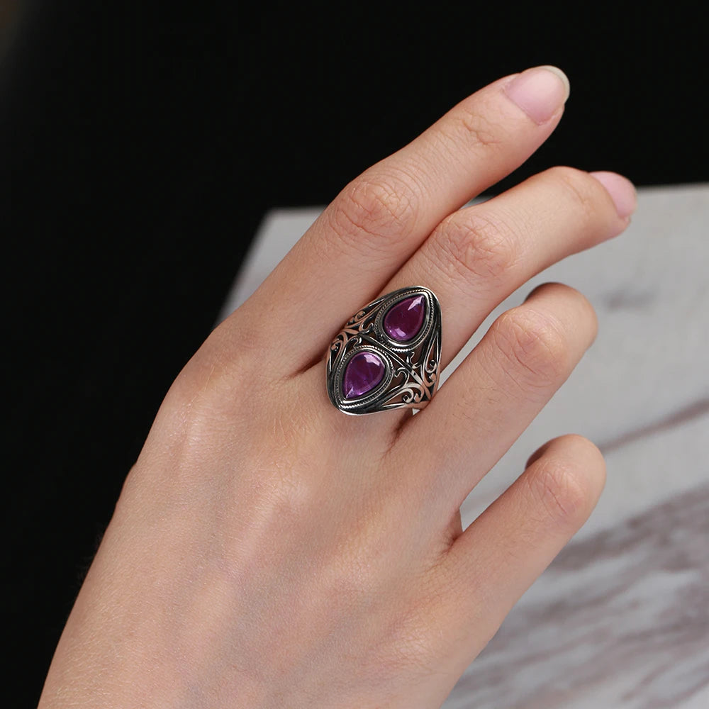 Charms 6x9MM Natürliche Charoite Perlen Ringe frauen S925 Silber Schmuck Vintage Ring Jahrestag Party Geschenke für Frauen
