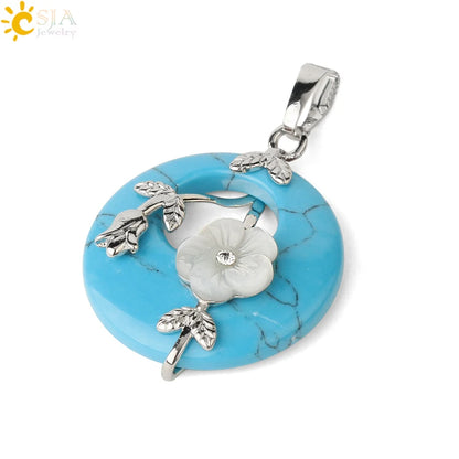 Natursteine Anhänger für Halskette Runde Blume Blatt Amethyste Rosenquarz Schwarzer Onyx Kristall Donut Reiki Schmuck G384