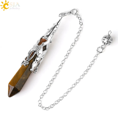CSJA Kristallpendel für Wahrsagerei, Wünschelfen, Edelstein-Anhänger, antike Bronze, Quarz, Wahrsagerei, Pendulums, Pendulo-Anhänger G883