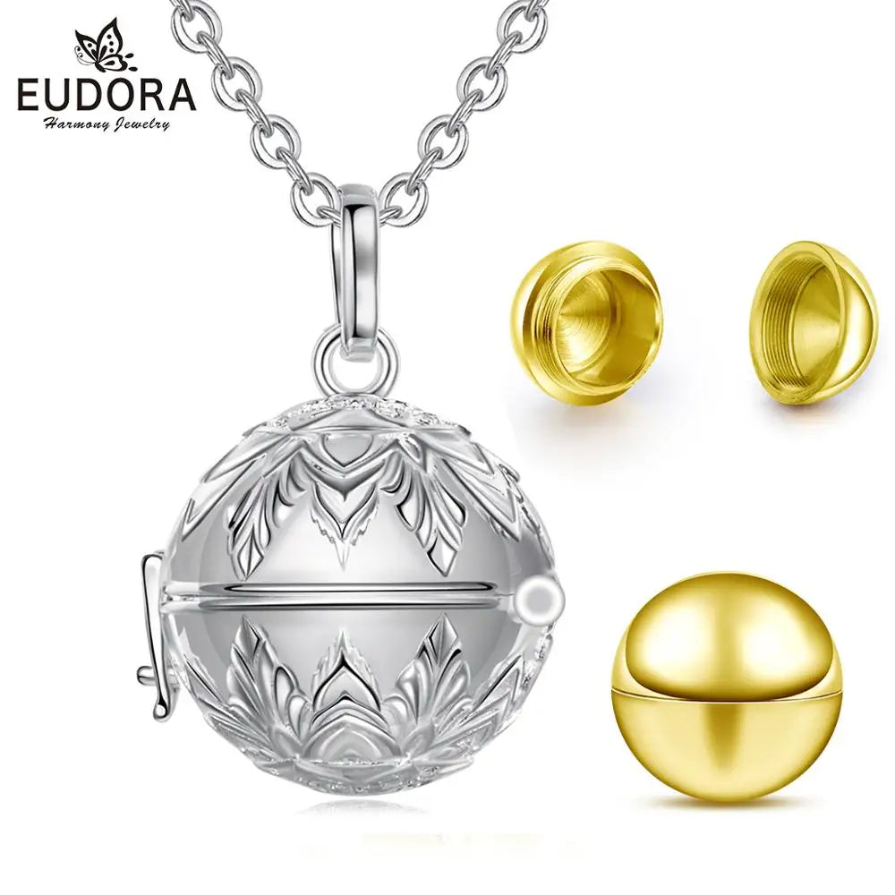 Eudora Urne Einäscherung Anhänger 18mm Lotus geöffnet Käfig Medaillon Asche Halter Andenken Kapsel Halskette Glockenspiel Ball DIY feinen Schmuck k408