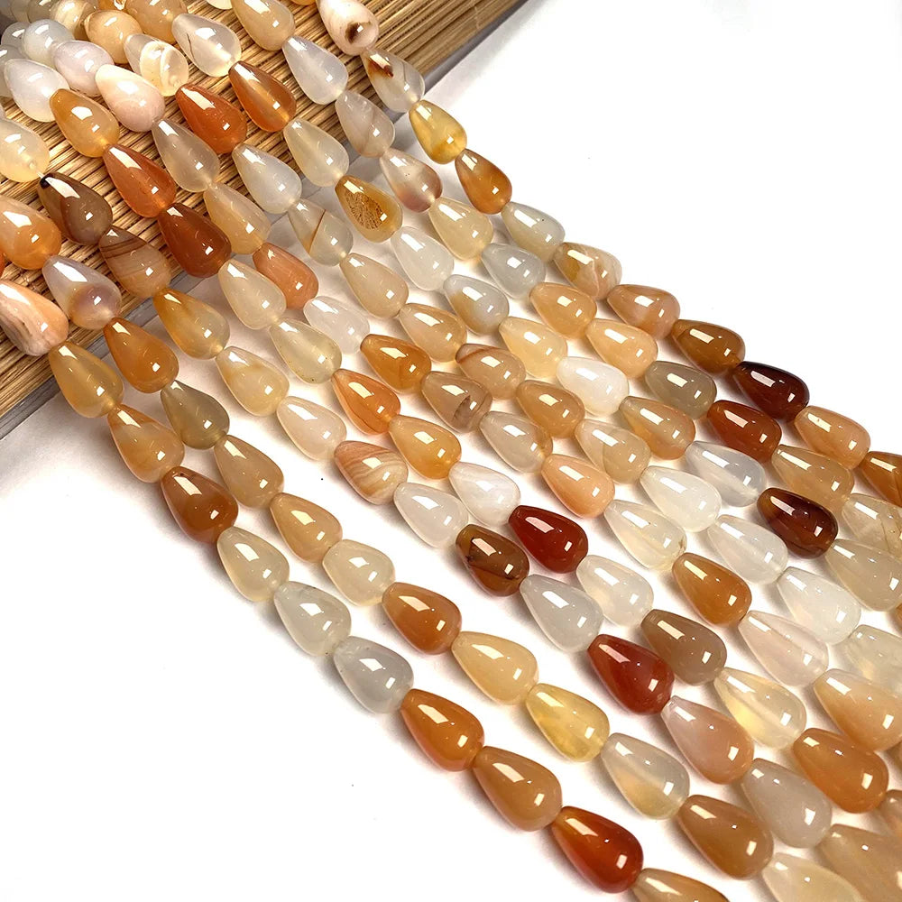 33 teile/los Natürliche Achate Perlen Runde Wasser Tropfen Form Lose Perlen für Die DIY Halskette Armbänder Länge 40cm Größe 8x12mm