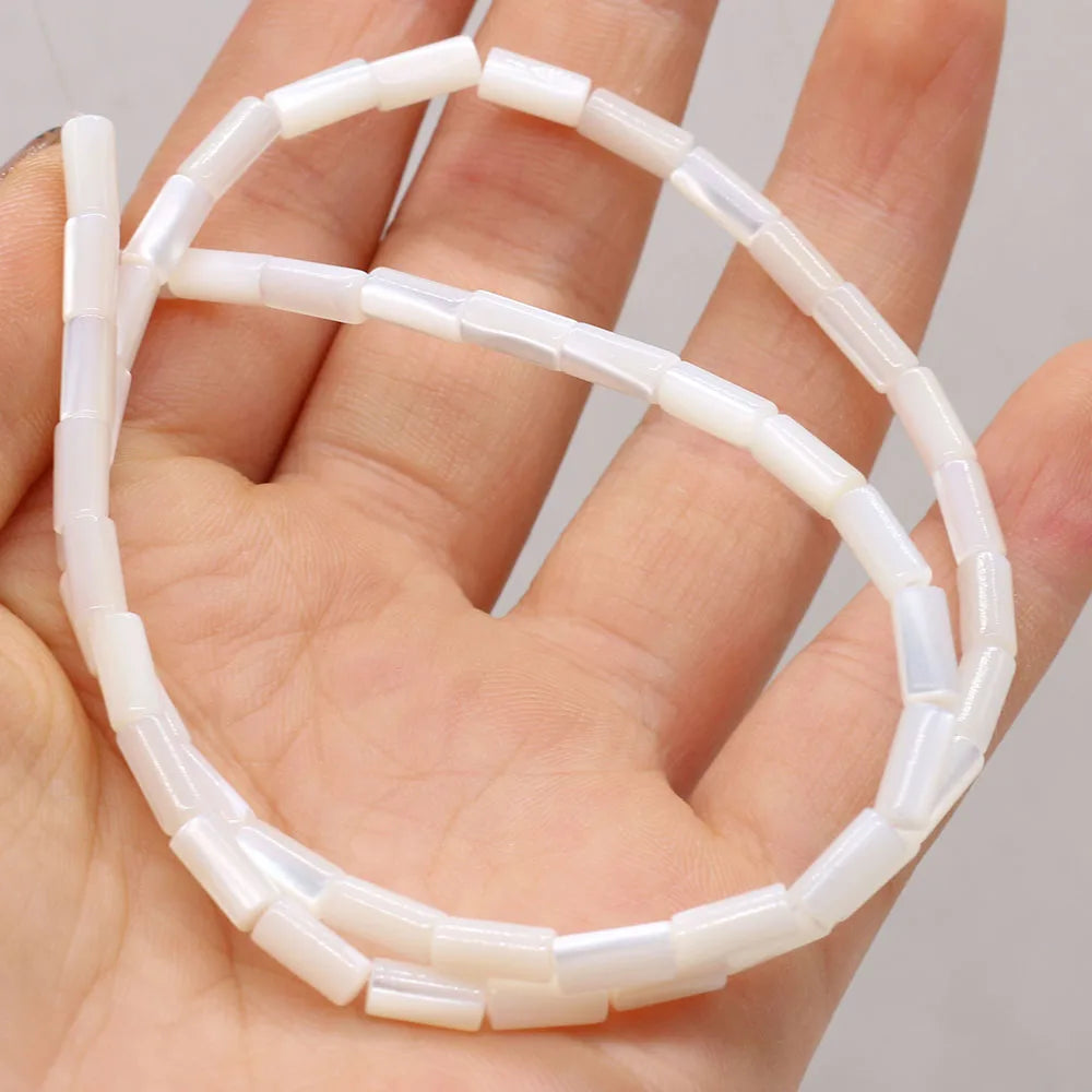 Natürliche zylindrische Muschelperlen Perlmutt Muschel lose Isolationsperlen für Schmuckherstellung DIY Armband Halskette Strang 14''
