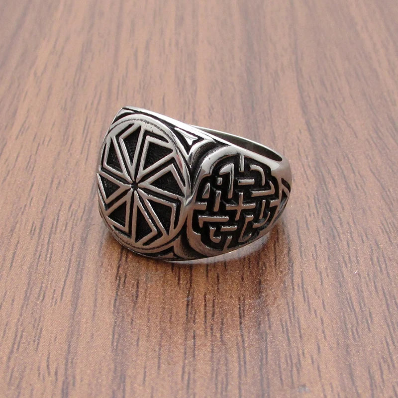 Punk Edelstahl Silber Farbe Kolovrat Slavic Symbol des Sonnenrings atember aubende Verzierung einzigartigen heidnischen Schmuck