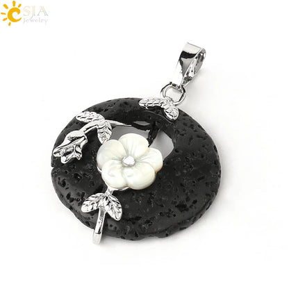 Natursteine Anhänger für Halskette Runde Blume Blatt Amethyste Rosenquarz Schwarzer Onyx Kristall Donut Reiki Schmuck G384