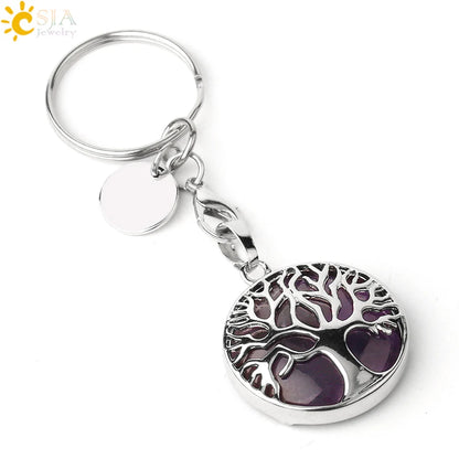 CSJA Luxus Natürlichen Kristall Stein Original Keychain Baum des Lebens Keychain Glücklich Key Ring Auto Decor Weihnachten Frauen Männer G498