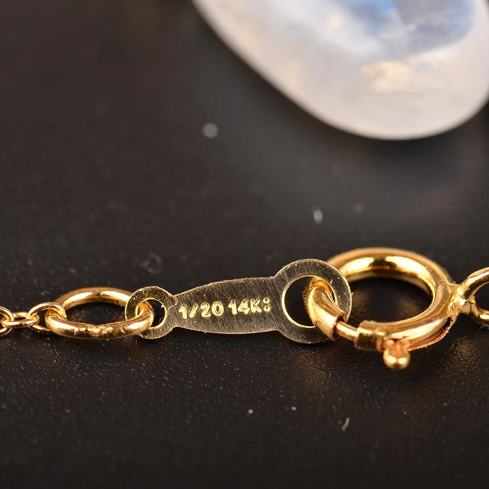 ITSMOS Natürlicher Mondstein US 14k Gold Schmuck Kette Anhänger Halskette Schlichter eleganter Schmuck für Frauen Romantisches Geschenk