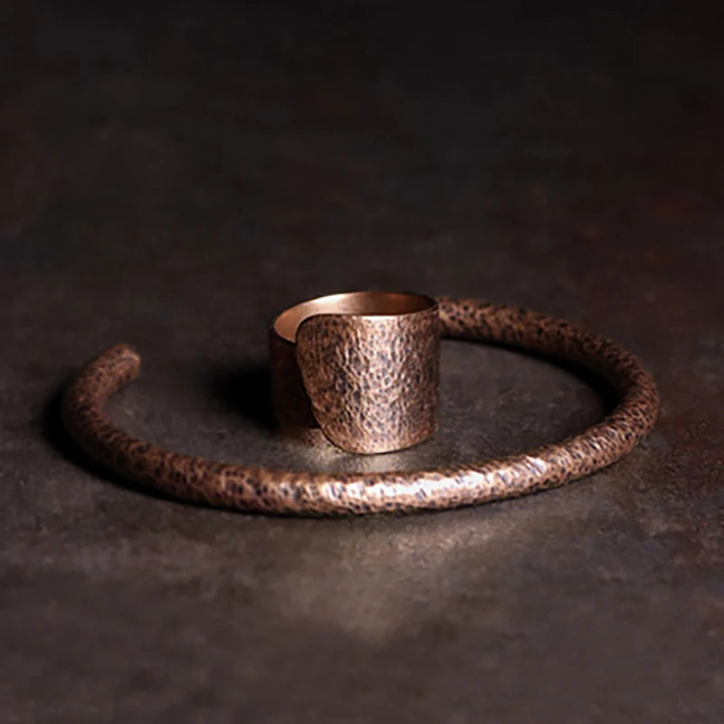 Schmuck Sets Manschette Solide Kupfer Armband Rustikalen Metall Oxidiert Punk Armreif Viking Handgemachten schmuck Unisex Paar Zubehör