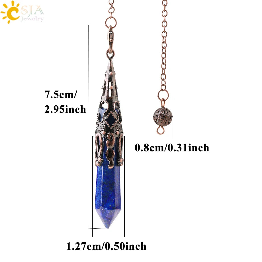 CSJA Kristallpendel für Wahrsagerei, Wünschelfen, Edelstein-Anhänger, antike Bronze, Quarz, Wahrsagerei, Pendulums, Pendulo-Anhänger G883