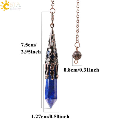 CSJA Kristallpendel für Wahrsagerei, Wünschelfen, Edelstein-Anhänger, antike Bronze, Quarz, Wahrsagerei, Pendulums, Pendulo-Anhänger G883