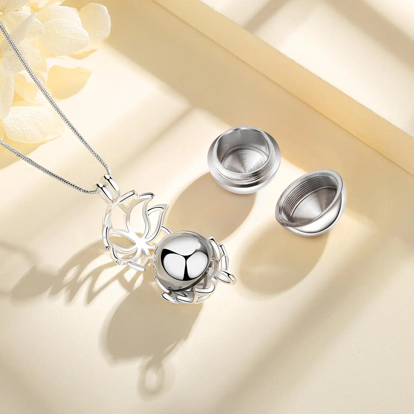 EUDORA Urnen-Anhänger, 14 mm, Lotusblüten-Käfig, Medaillon, Aschebehälter, Andenkenkapsel, Halskette, Hohlkugel, DIY-Schmuck, k332n14