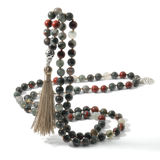 8 mm Blutstein geknotete 108 Mala Perlen Halskette Meditation Yoga Japamala Schmuck für Männer und Frauen