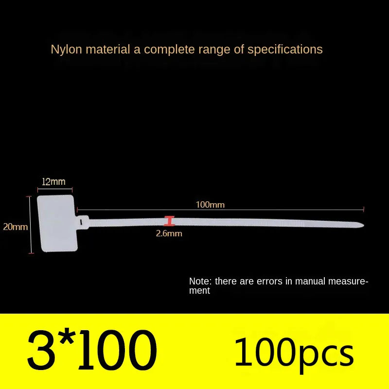 100 Stück Kabelbinder zum Schreiben von Draht, Stromkabel, Etiketten, Markierungsetiketten, Nylon, selbstsichernde Krawatte, Netzwerkkabel, Markierungskabel, Drahtband, Reißverschluss