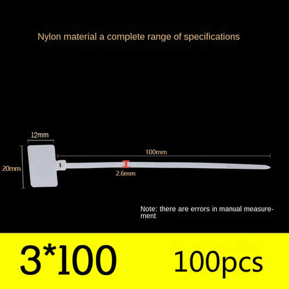 100 Stück Kabelbinder zum Schreiben von Draht, Stromkabel, Etiketten, Markierungsetiketten, Nylon, selbstsichernde Krawatte, Netzwerkkabel, Markierungskabel, Drahtband, Reißverschluss
