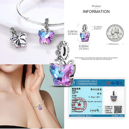 Sicherheitsketten aus 925er-Sterlingsilber, violette Serie, Schmetterling, Widder, Zwillinge, passend für Original-Armbänder, DIY-Schmuckherstellung, Geschenk für Frauen