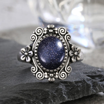 925 Silber Blume 8 * 10 mm Mondstein Ring Vintage Stil Damen Party Schmuck Geschenk für Frauen