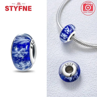 Echtes Sterlingsilber 925, Blumen-Charms, Glas, neue Original-Perle, bunt, Murano, passend für Original-Armbänder, DIY für Frauen, Schmuck, Geschenke