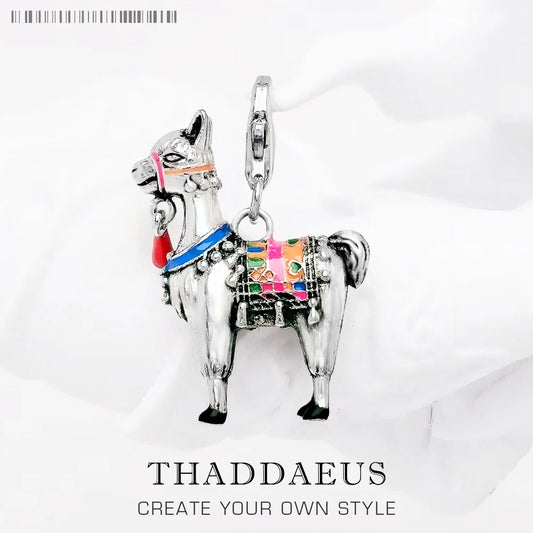 Colourfully Dekoriert Lama 925 Sterling Silber Baumeln Charme Anhänger Frauen Männer Sommer Feinen Schmuck