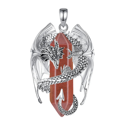 Eudora-Drache umwickelter roter Jaspis, sechseckiger Anhänger, Heilstein, Kristall-Amulett-Halskette, spiritueller Schmuck, Geschenk für Frauen und Männer