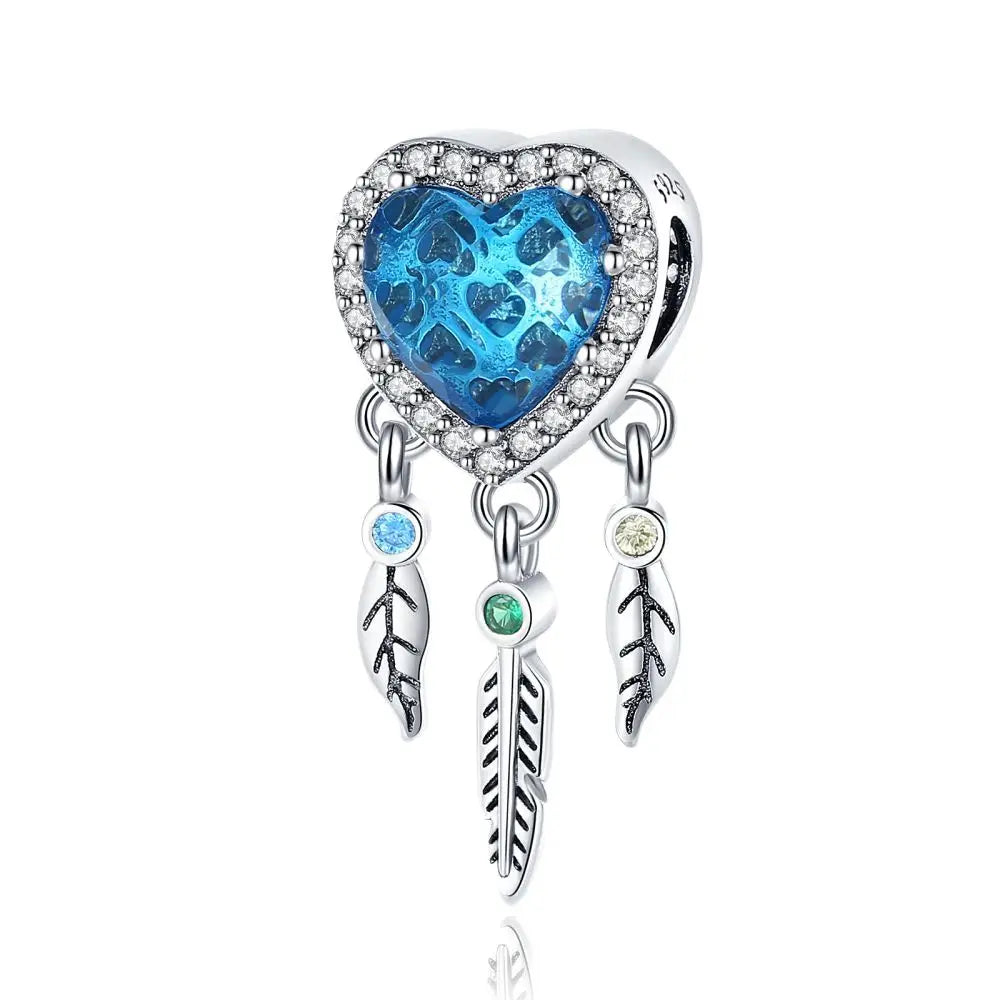 Blaue Serie 925 Sterling Silber Eidechsen-Herz Roboter Kaffee Mit Blumen Charms Passend für DIY Armband Halskette Casual Party Geschenke