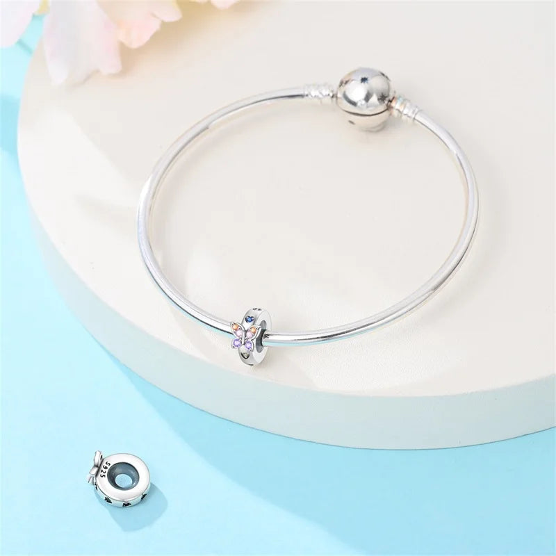 Glänzende Schmetterlingsanhänger aus 925er-Sterlingsilber mit flatternder Dunkelheit, passend für DIY-Armbänder, Halsketten, romantisches Geschenk, Paarung
