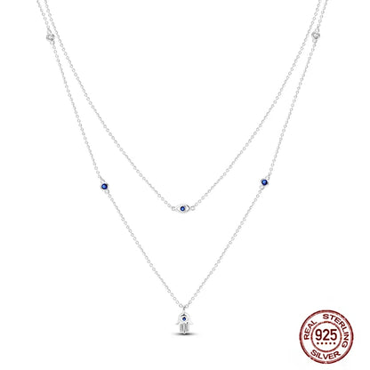 925 Sterling Silber blau Teufel Augen Palme Original Halskette Einhorn überlappen runde funkelnde Anhänger für Frauen Luxus Schmuck Geschenk