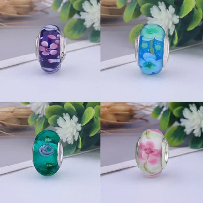 Echtes Sterlingsilber 925, Blumen-Charms, Glas, neue Original-Perle, bunt, Murano, passend für Original-Armbänder, DIY für Frauen, Schmuck, Geschenke