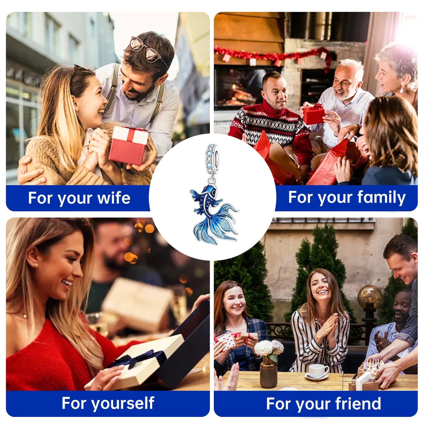 Blauer Charm, 925er Sterlingsilber, Ozeanperlen, Betta-Fisch-Anhänger, Geburtstagsfeier, Geschenk für Frauen, Armband, Halskette, DIY-Perlen, Schmuck