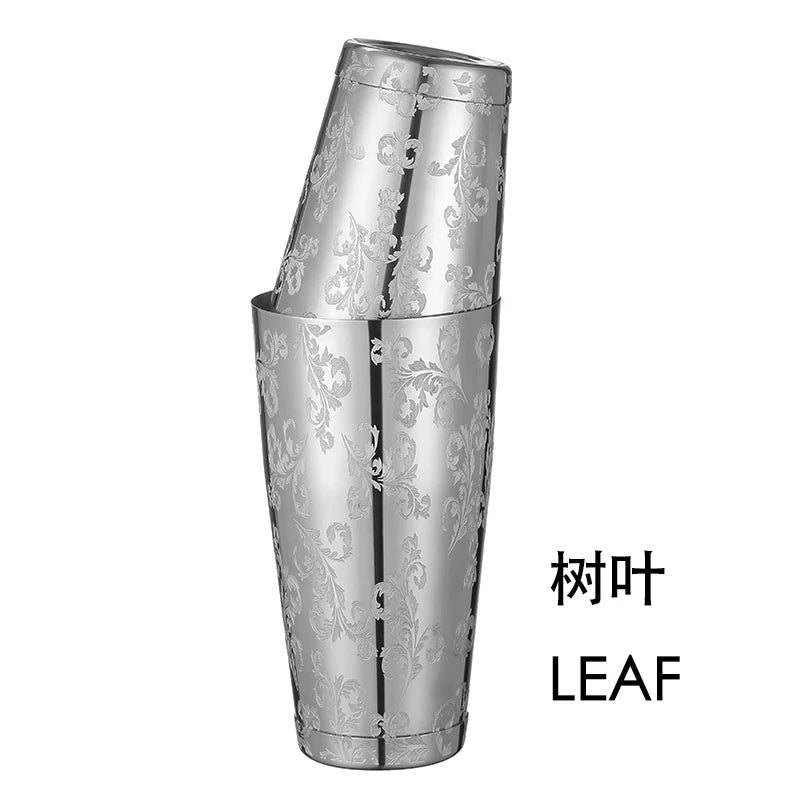 2-teiliges Boston Cocktail Shaker mit Ätzmuster, Bar-Cocktail-Shaker-Blech-Set – 800 ml und 500 ml