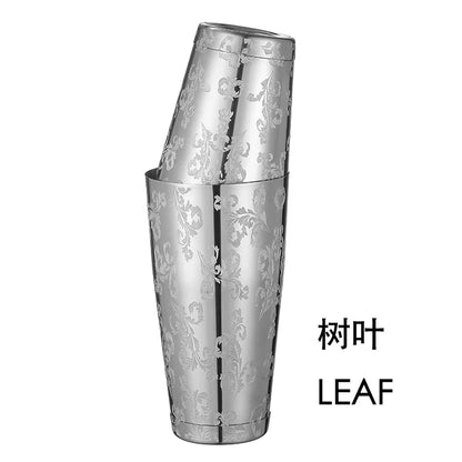 2-teiliges Boston Cocktail Shaker mit Ätzmuster, Bar-Cocktail-Shaker-Blech-Set – 800 ml und 500 ml