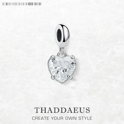 Heißer Modeschmuck, weißer Zirkon-Herz-Anhänger, baumelnder Charme, reines 925er-Sterlingsilber, romantisches Geschenk für Frauen