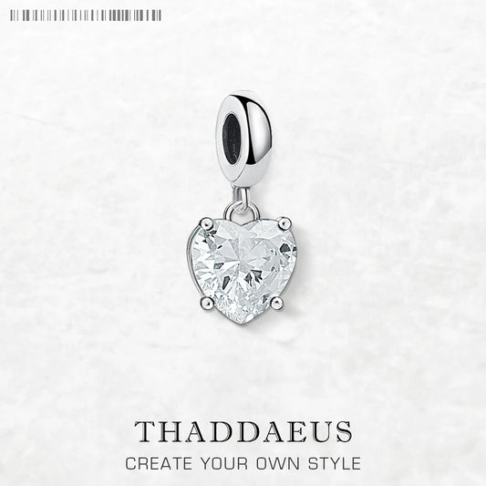 Heißer Modeschmuck, weißer Zirkon-Herz-Anhänger, baumelnder Charme, reines 925er-Sterlingsilber, romantisches Geschenk für Frauen