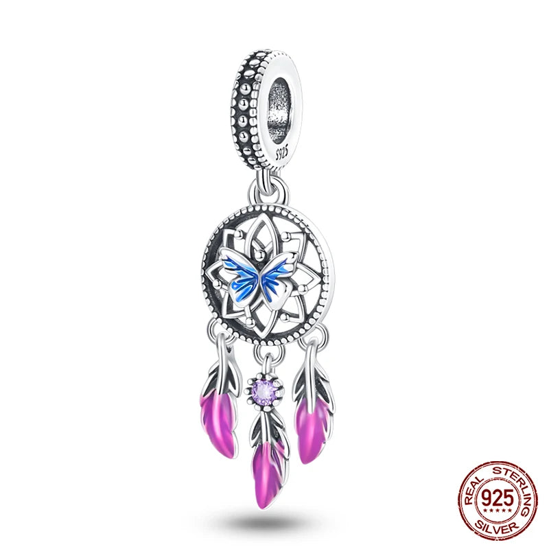 Modische 925er-Sterlingsilber-Charms mit buntem Traumfänger, Perlen für Qikaola 925 Original-Armbänder, exquisiter DIY-Schmuck, Geschenke