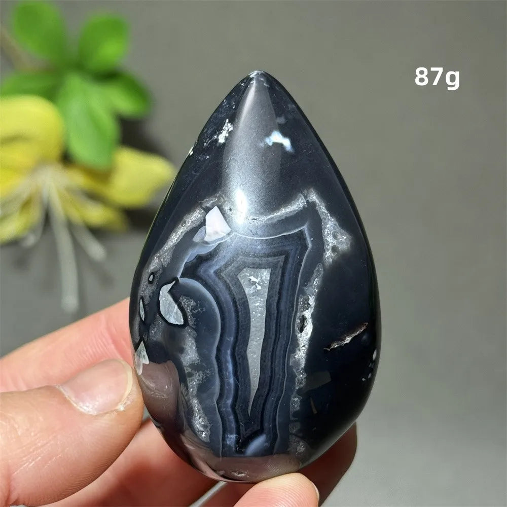 Natürlicher schwarzer Achat, Kristallloch, eiförmiger Kristall, Heilung, spirituelle Meditation, Mineralquarz, Aura, Energie, Heimdekoration