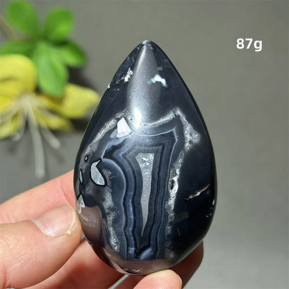 Natürlicher schwarzer Achat, Kristallloch, eiförmiger Kristall, Heilung, spirituelle Meditation, Mineralquarz, Aura, Energie, Heimdekoration