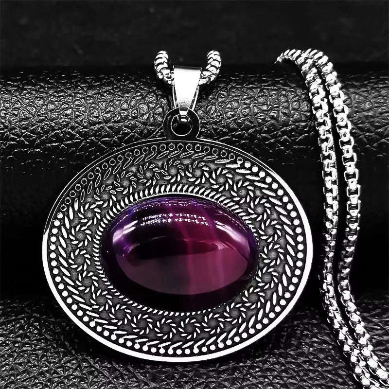 Edelstahl Böhmen Naturstein Vintage Halsketten Frauen Silber Farbe Oval Kette Halskette Schmuck Reiki Healing Geschenk N8150