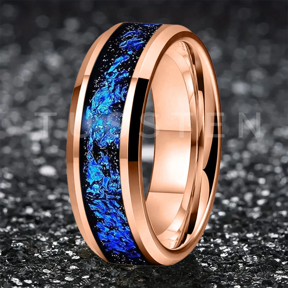 Wolfram 6/8mm Wolfram Ring für Männer Frauen blaue Folie Inlay Verlobung Ehering abgeschrägt poliert glänzend bequeme Passform